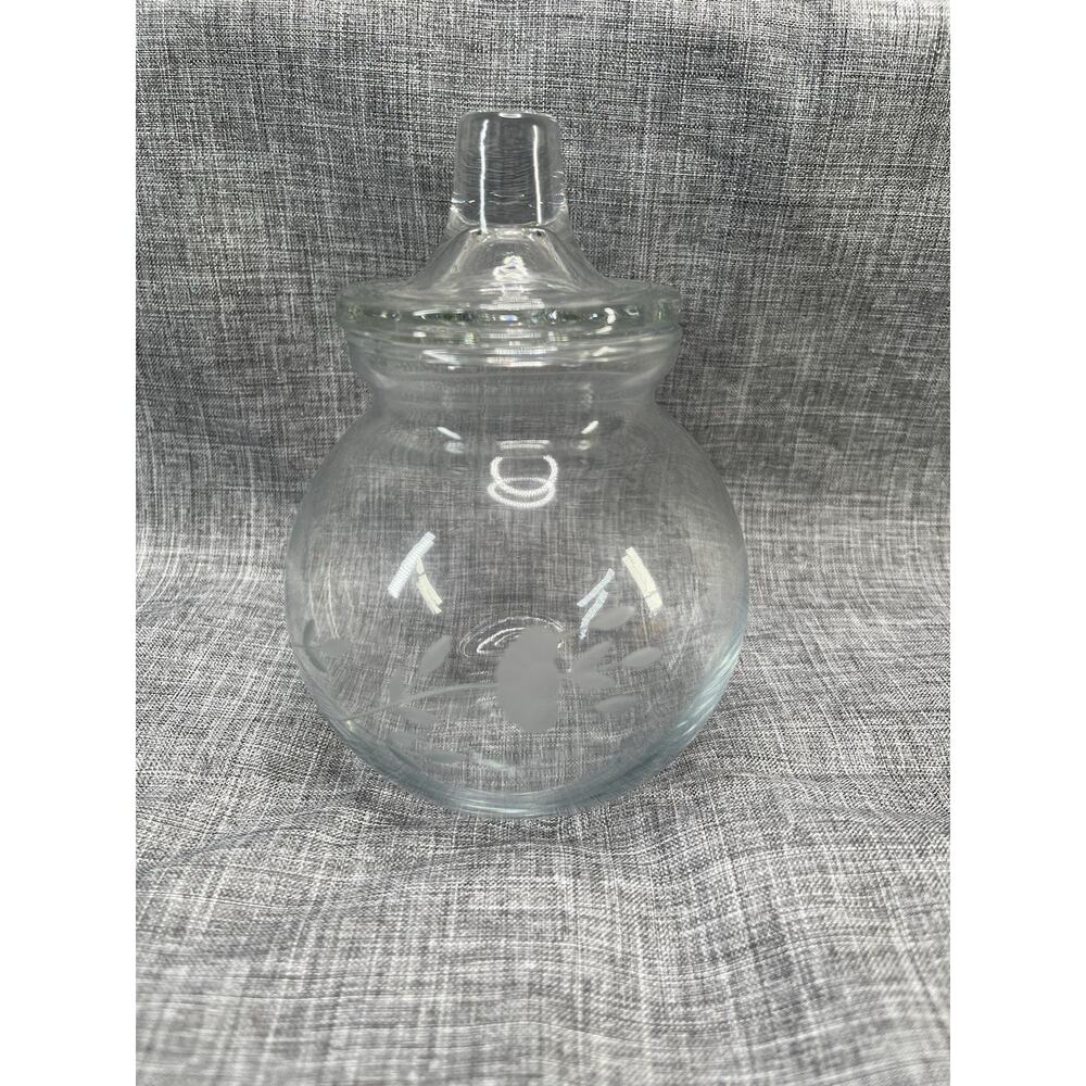 Princess House #025 Ivy Ball Cotton Ball Holder Glass Round With Lid Home Decor